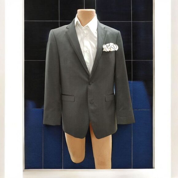 ALLURE MEN GREY BIRDS EYE CHECK SLIM FIT JACKET ONLY 40R NWOT.